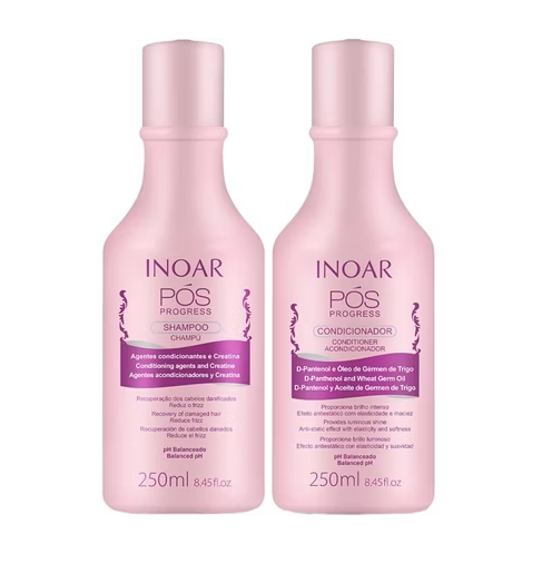 INOAR POS PROGRESS rinkinys po tiesinimo keratinu, šampūnas ir kondicionierius, 2 x 250 ml Inoar TIESIOG GRAŽI